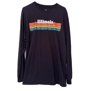 ILLINOIS Home Free Mens Retro Chicago University Black Long Sleeve T-Shirt Sz L